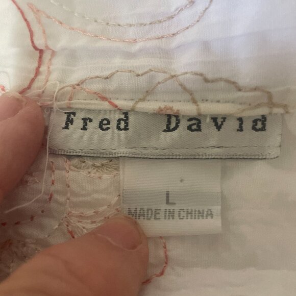 Fred David Womens L Blouse Floral Embroidered Button Front Crinkle Stretch Top - Picture 11 of 13